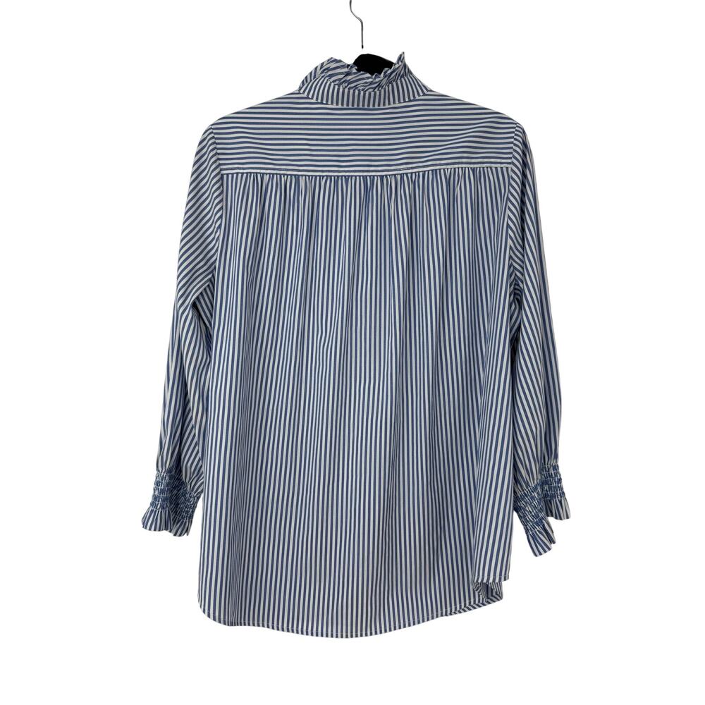 Tuckernuck Blue and White Pinstripe Ruffled Collar Button-Down Blouse - Picture 5 of 12